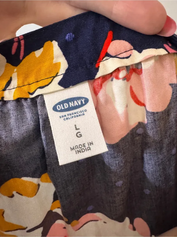 Old Navy Floral Dress Large Navy Yellow Pink V Neck Sheath - Image 4