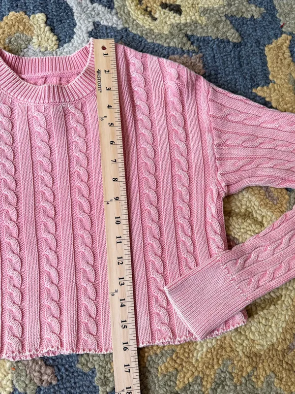 Aerie Pink Cable-Knit Crewneck Sweater Size XS - Image 6