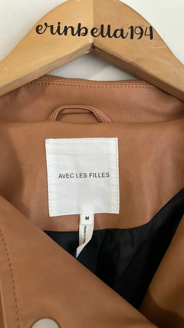 Avec Les Filles Biscotti Vegan Leather Moto Jacket Belted Crop - Image 5