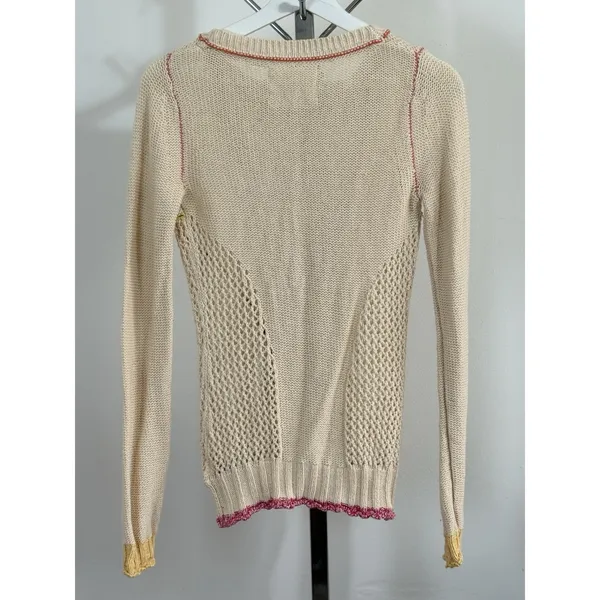 Anthropologie Angel Of The North Sweater Size S Ivory Knit Fringe Boho Crochet - Image 4