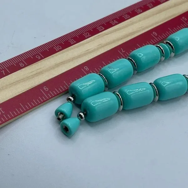 Vintage 1980’s acrylic silver & turquoise beaded necklace - Image 6