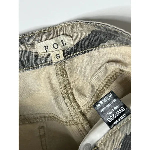 POL Camo Leopard Denim Shorts Size S Distressed Raw Hem Mixed Print Boho Shorts - Image 5