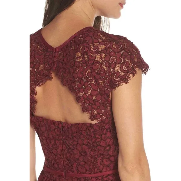 Harlyn Anthropologie Pomegranate Keyhole Maxi Lace Dress Burgundy‎ S Cap Sleeve - Image 4