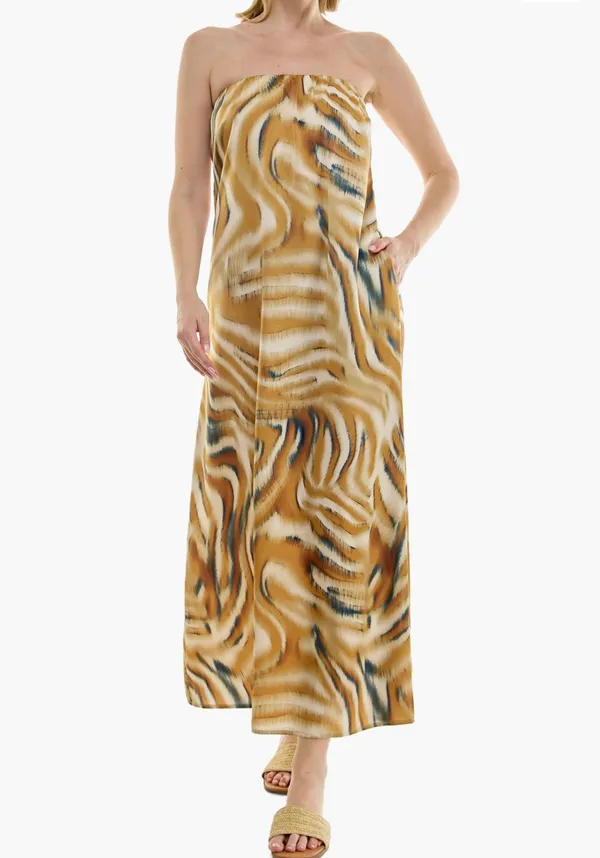 Strapless Print Satin Maxi Dress - Image 3