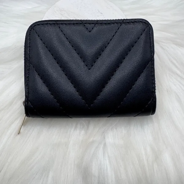 Black Quilted Faux Leather Zip Wallet - Image 3