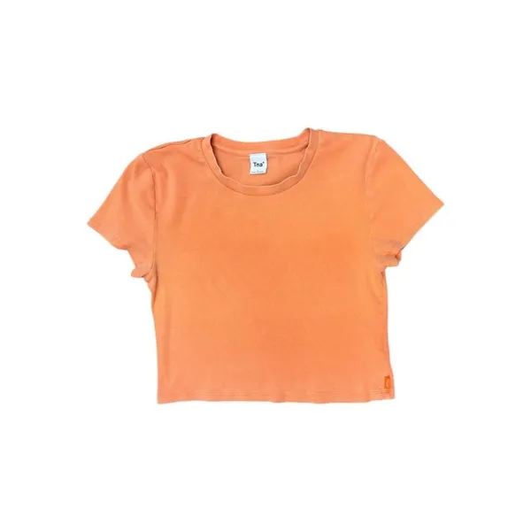 Aritzia TNA Ribbed Cropped Baby Tee Size Large Orange Stretch Cotton Casual - Image 2