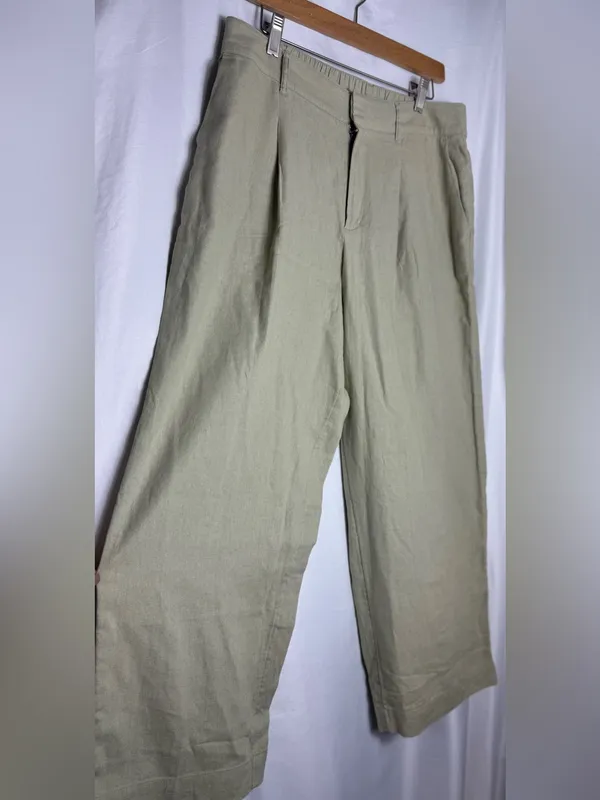 One a day Olive Green trousers linen Pants wide leg casual business 10 short - Image 7