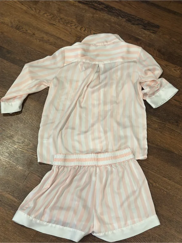 Vintage Betsey Johnson Pink and White Striped Mrs. Pajamas Set - Image 4