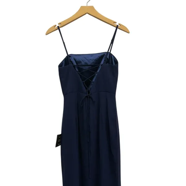 Lulus Feeling Elegant Navy Blue Lace-Up Slit Maxi Dress size XS NWT - Image 6