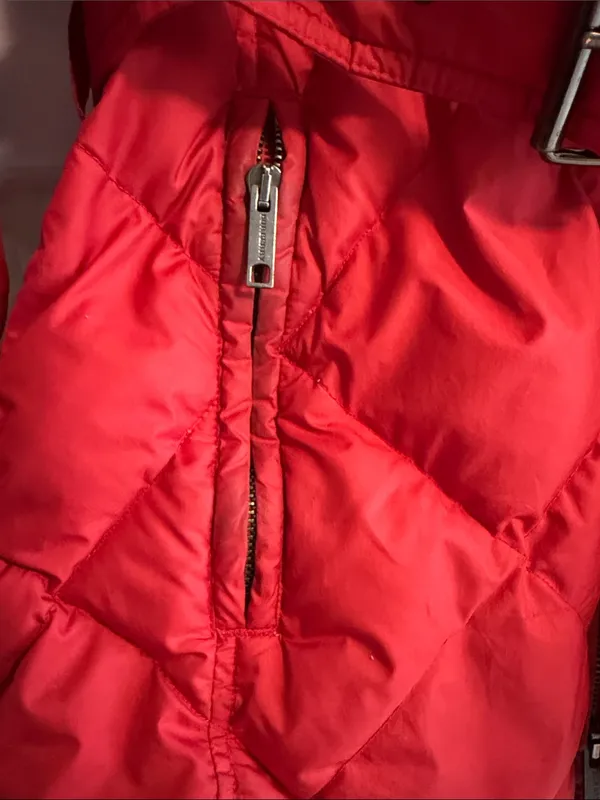 Burberry London Women’s XS Red Hooded Puffer Jacket Belted Double Zip - Image 6