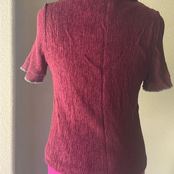 Elegant Burgundy Lace Trim Top - Image 2
