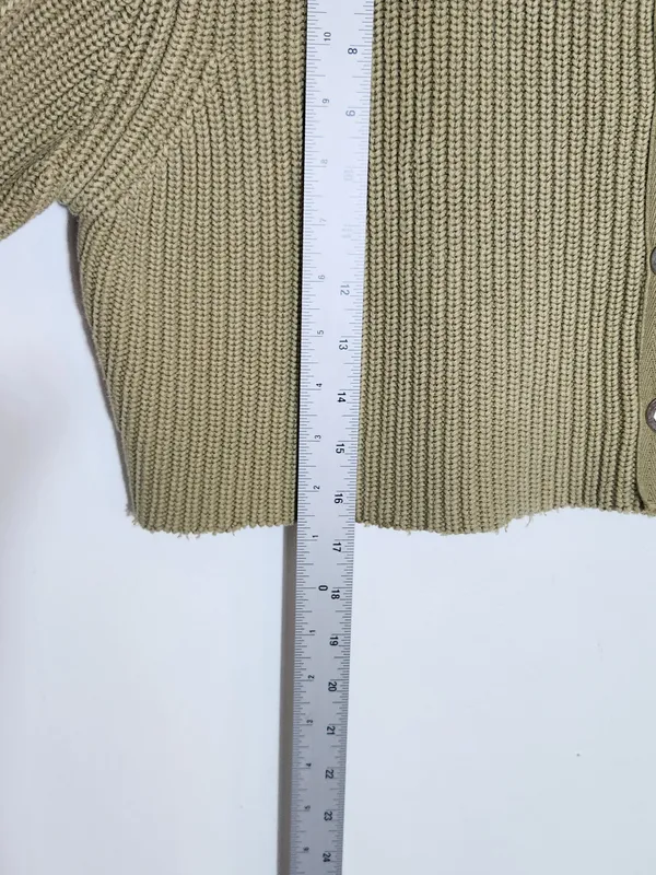 Marco Pecci Green Ribbed Knit Cropped Cardigan Sweater Size 48 IT / US 14 Flaw - Image 6