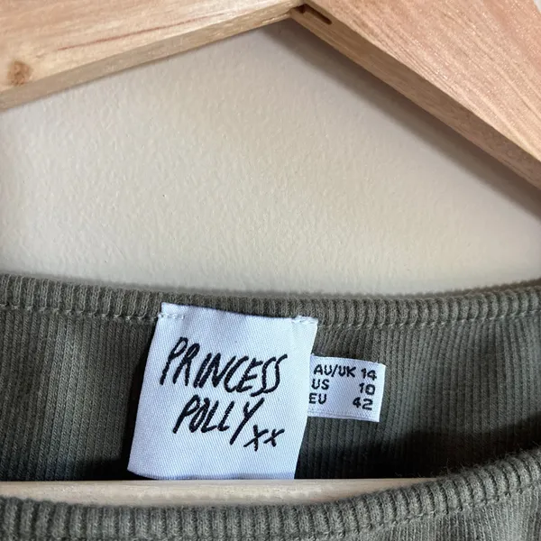 Princess Polly Ribbed Crop Tank Top Size 10 Olive Green Womens Cotton Blend - Image 3