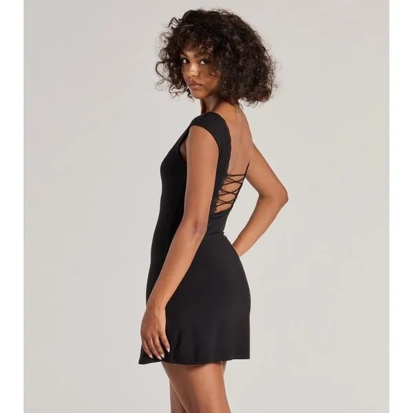 Windsor Whimsical Glam Bow and‎ Lace Mini Dress XS Size Extra Small Sexy Black - Image 2
