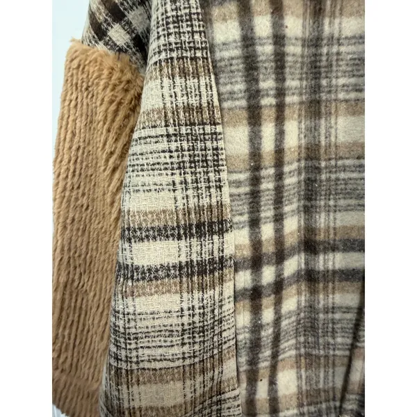 POL Plaid Faux‎ Fur Collar Sherpa Lined Shacket Jacket Women - Image 3