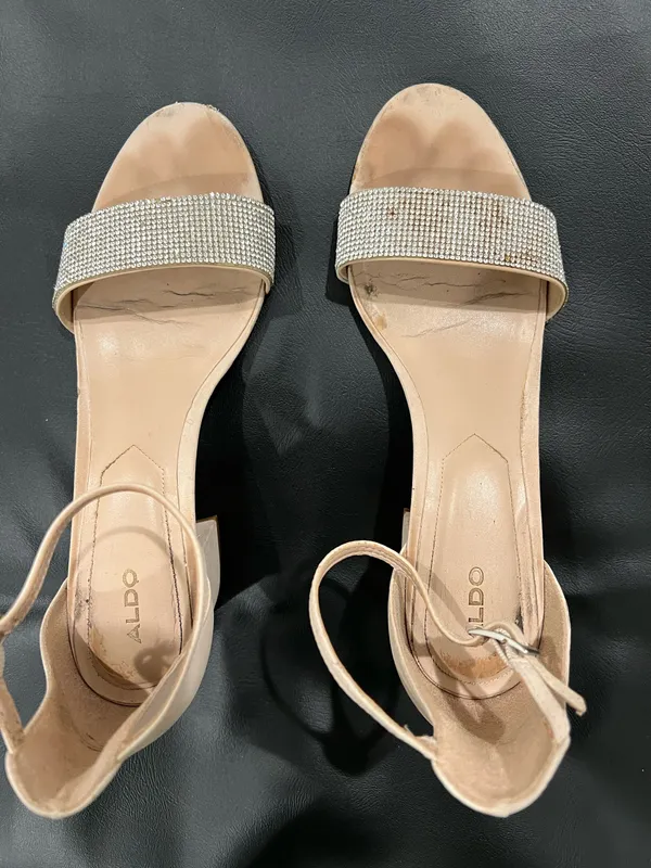 Aldo cream & tan heels with rhinestone strap #glamour #party - Image 3