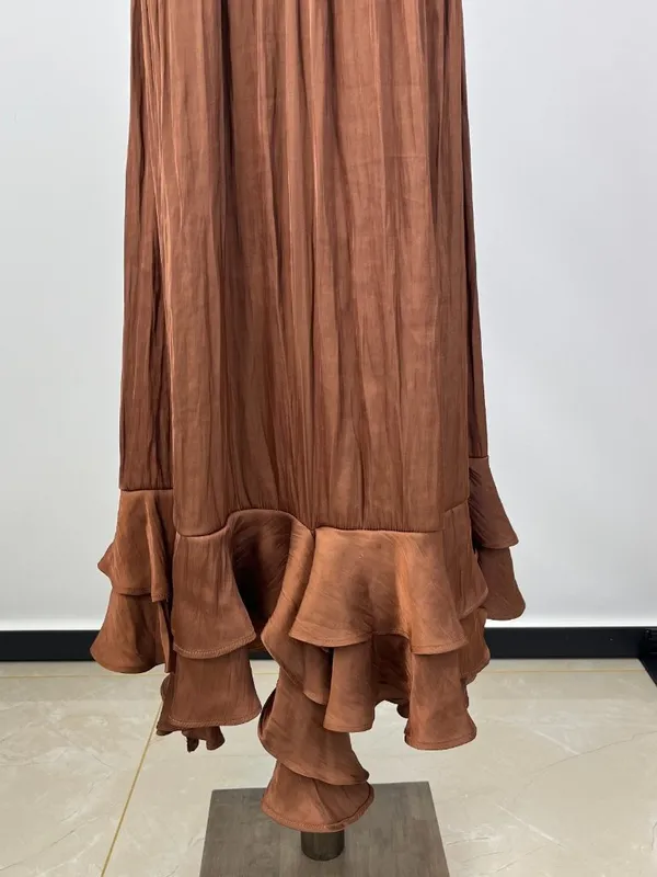 NWOT Farm Rio Ruffled Sleeveless V-Neck Midi Dress Brown Size L - Image 10