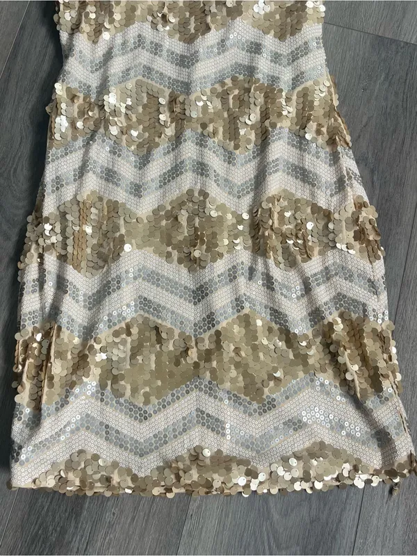 As You Wish Gold Sequin Strapless Mini Dress Chevron Party Size Large - Image 3