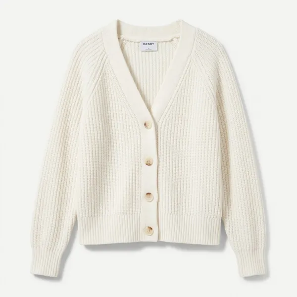 Old Navy Womens Cream Shaker-Stitch‎ Button-Front Cardigan Sweater Large White - Image 3