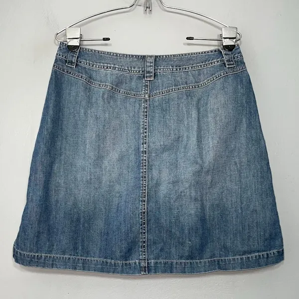 Talbots Denim Skirt Size 10 Blue Jean Drawstring 100% Cotton Short A-line Casual - Image 4
