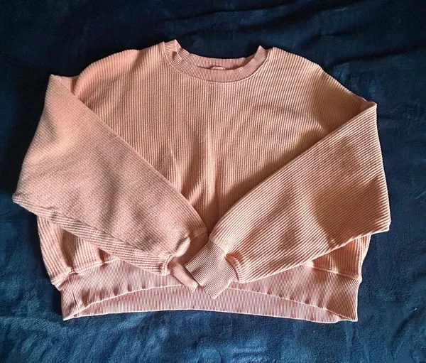 Aerie Coral Crewneck Ribbed Sweater Cropped Oversized Pullover - Image 4