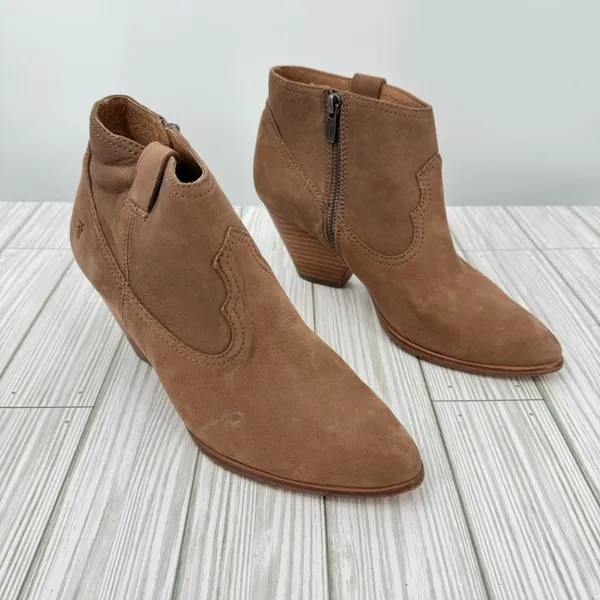 Frye Reina boots 8.5 western block heel zipper ranch rodeo cognac brown leather - Image 2