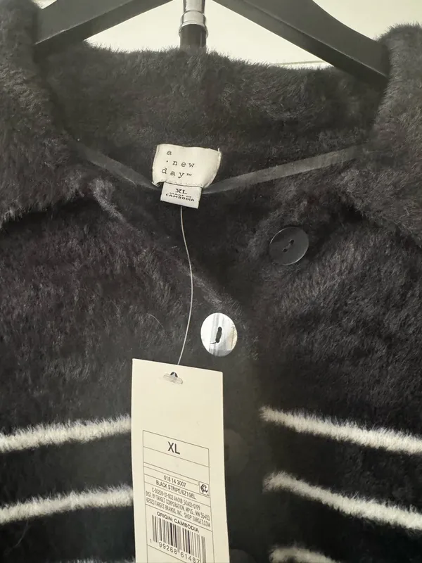 a new day Black Fuzzy Striped Polo‎ Cardigan - Image 2