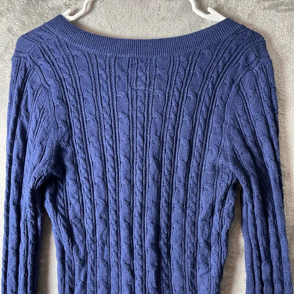 American Eagle Navy Y2K Preppy Cable Knit Sweater Classic‎ Preppy Size Large New - Image 2