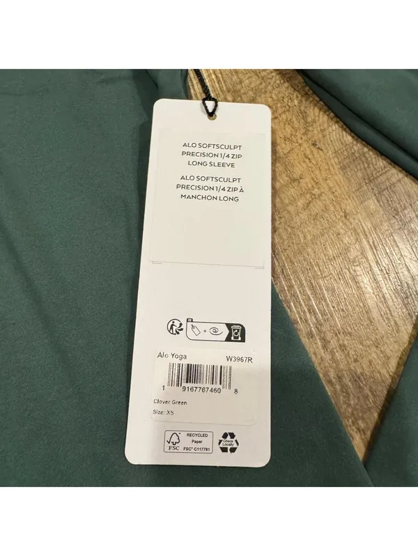 NWT ALO Yoga Softsculpt Precision 1/4 Zip Long Sleeve (Clover Green) Size XS - Image 3