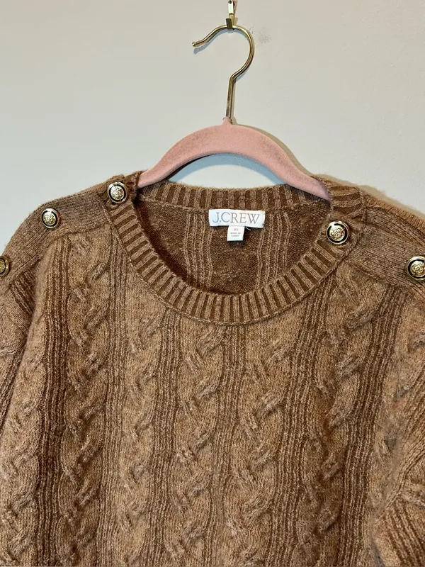 J. Crew Cable Knit Sweater With Buttons in Supersoft Yarn Brown Relaxed‎ Fit XS - Image 2