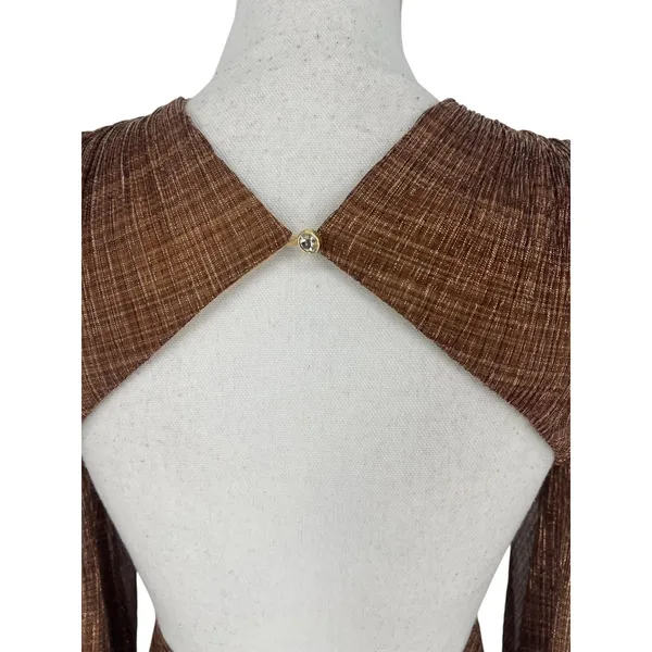 Gianni Bini Hazel‎ Metallic Chiffon Bronze Cutout Maxi Dress Size 2 NWT - Image 13
