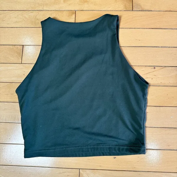 REORIA DOuble Layer Smoothing High Neck Crop Top Size Small Olive Green - Image 6