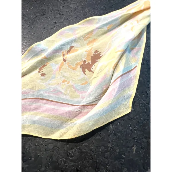 Pastel butter yellow silk scarf floral hair tie head bad accessory neck tie - Image 5