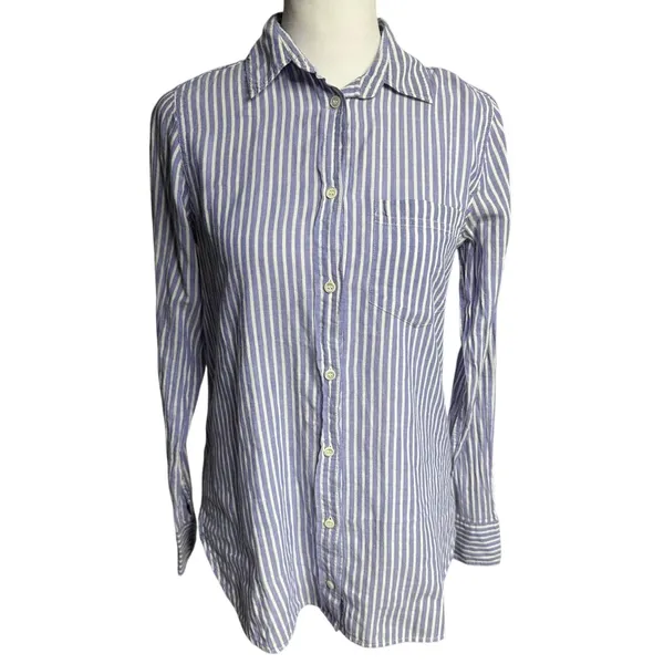 J.Crew Boy Fit Blue White Striped Button Up Shirt Size 00 Cotton Stretch - Image 2
