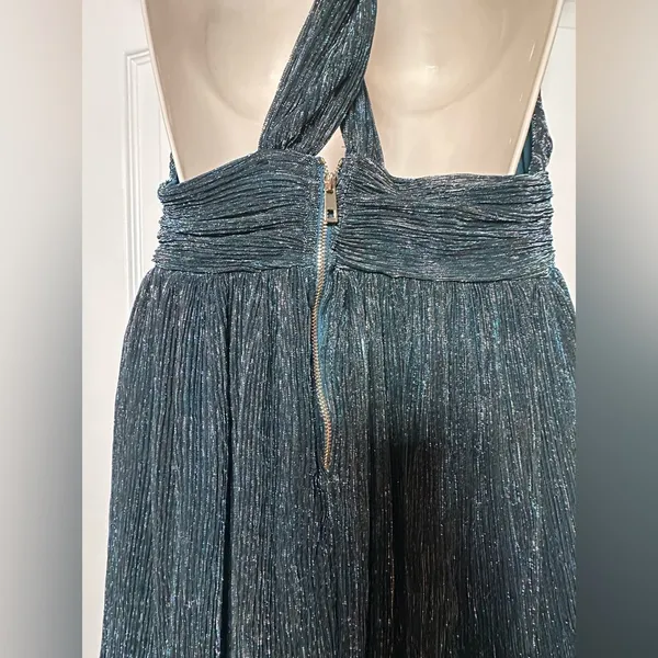 NWT Crystal Sky Deep V-neck Pleated Sparkle Iridescent Women’s Cocktail Dress LG - Image 9