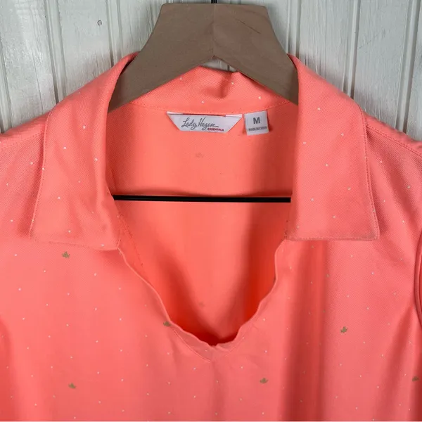 Lady Hagen Women's V-neck Golf Tank Top Size Medium Neon Orange Polka Dot Logo - Image 3