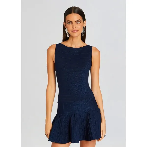 Retrofête Audrina Metallic Knit Mini Dress Navy‎ Size L - Image 2