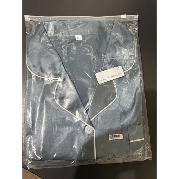 NIB- Women Satin Pajama Set Short Sleeve Button Down Shirt and Shorts XXL Gray - Image 3