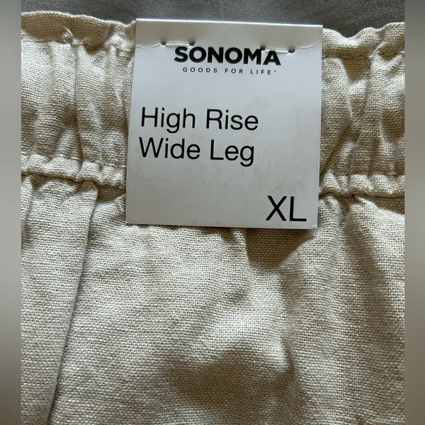 NWT Sonoma Women’s Tan Chinos High Rise Wide Legs Linen Blend Pull On Sz XL - Image 4