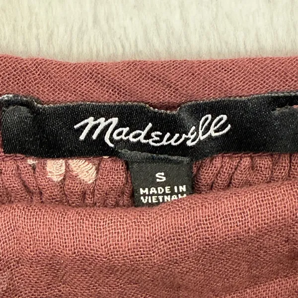 Madewell Embroidered Floral Peplum Top Gauze Tie‎ Back Maroon Womens Size S - Image 4