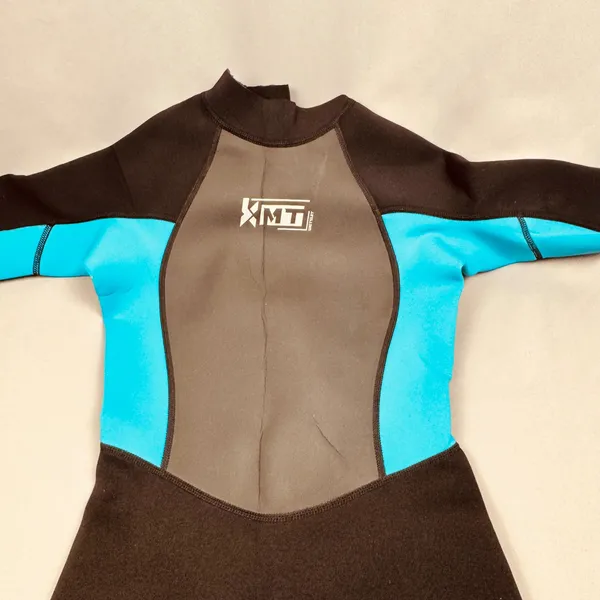 KMT 2 mm Wetsuit Shorty Springsuit Black Cyan Blue Short Sleeve Back Zip Women - Image 5