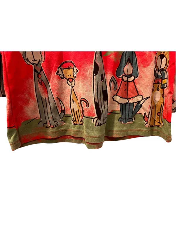 Vtg Jess & Jane Christmas Shirt Women's Medium Red Bow Wow Dogs Rhinestone Bling - Image 8
