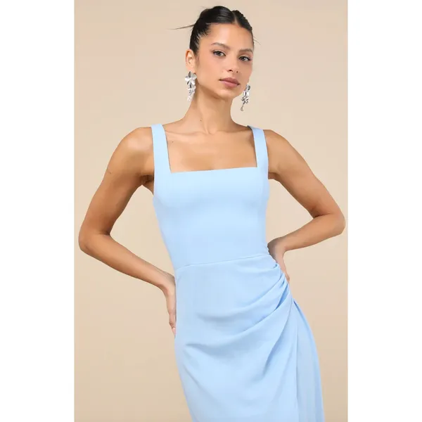 Lulus Glamorous Disposition Light Blue Ruched Maxi Dress Formal Long Medium NWT - Image 4