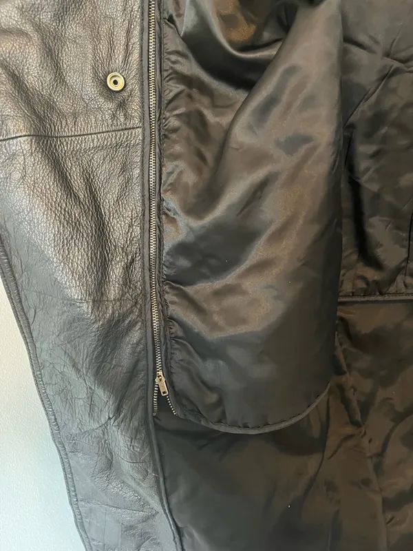 Wilson's Leather Vintage Black Long Leather Trench Coat jacket lined medium duster - Image 5