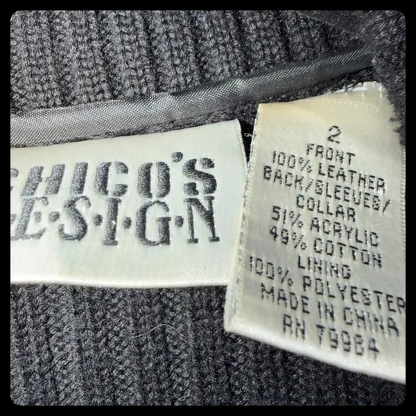 Chico's Design Jacket Women Size 2 Black Leather Suede Knit Mixed Media Coat - Image 2