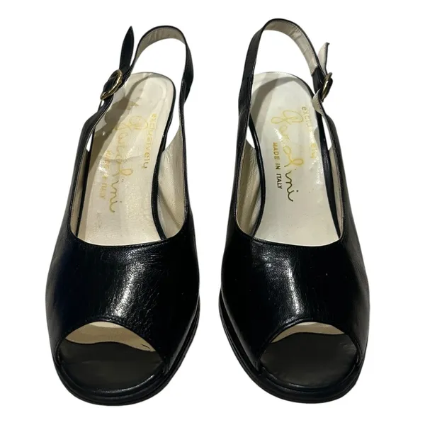 Garolini Leather Peep Toe Slingback Heels Old Money Vintage Italian Luxury 6 - Image 2