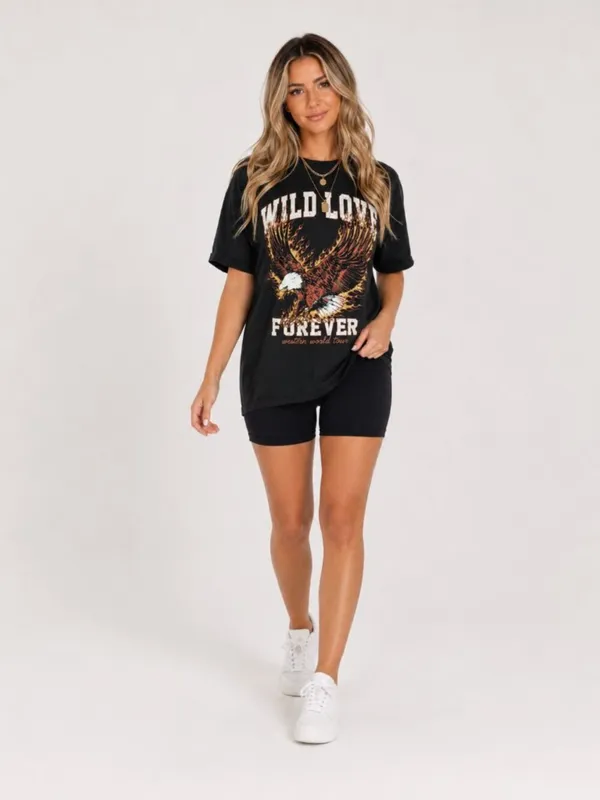 Wild Love Forever Eagle Graphic Tee Black Oversized NWT - Image 4