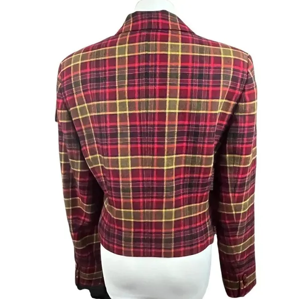 Burberry Red Tartan Plaid Crop Zip Wool Jacket 6 - Image 3