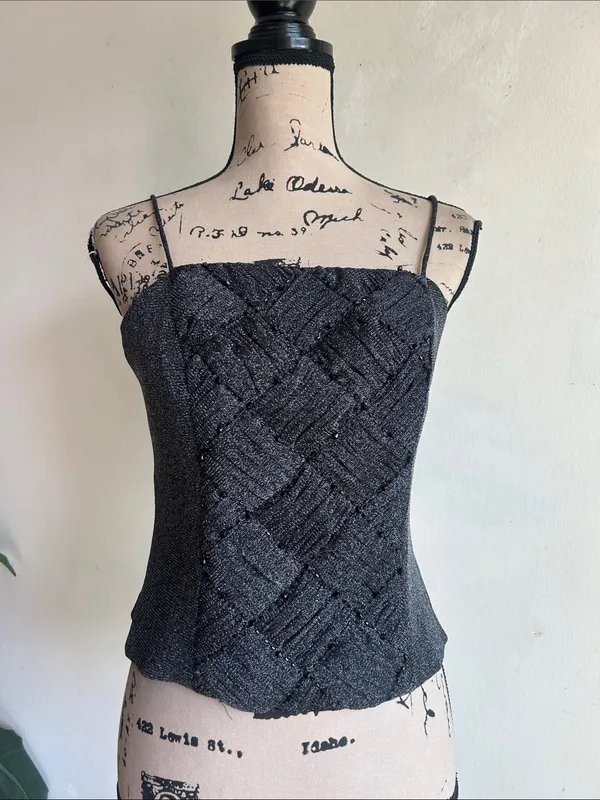 J.R. Nites By Carol Lin Vintage Black Beaded Corset Cropped Top Size 8 - Image 4