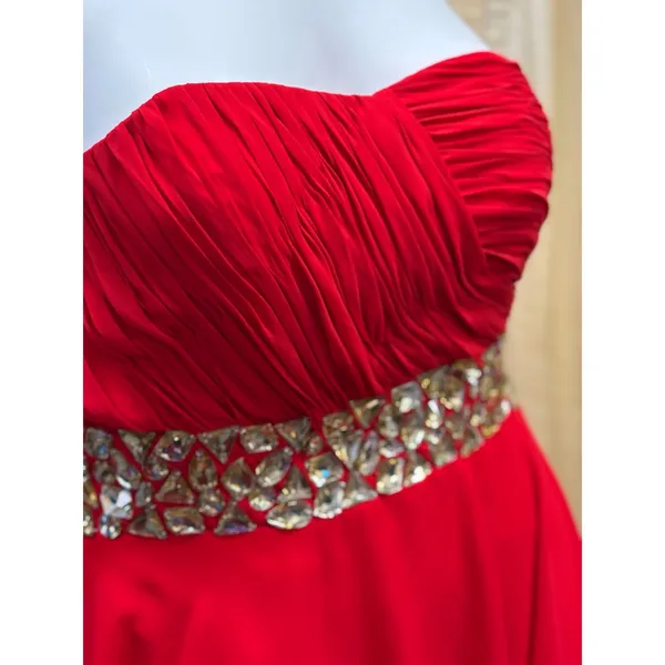 Red Strapless‎ Corset Back Cocktail Dress Jewel Waist Prom Homecoming Mini - Image 2